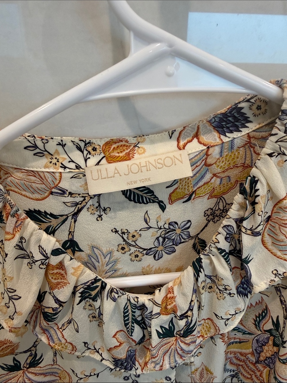 Ulla Johnson Cream Floral Ruffle-Neck Blouse - Picture 2 of 5